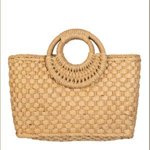 Kittenish Natural Woven Tote Bag Tan
